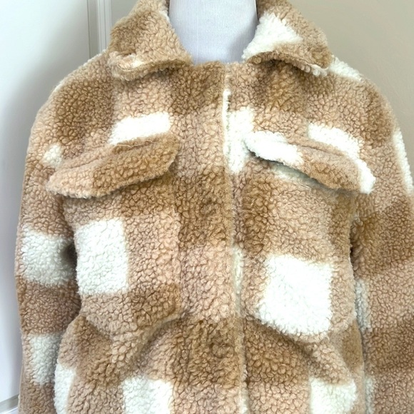 Avec Les Filles Plaid Faux Fur Trucker Shacket Jacket Size Medium - Picture 2 of 10